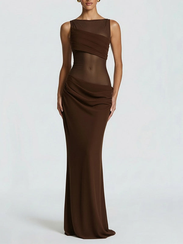 Sheer-Combo Sleeveless Maxi Dress