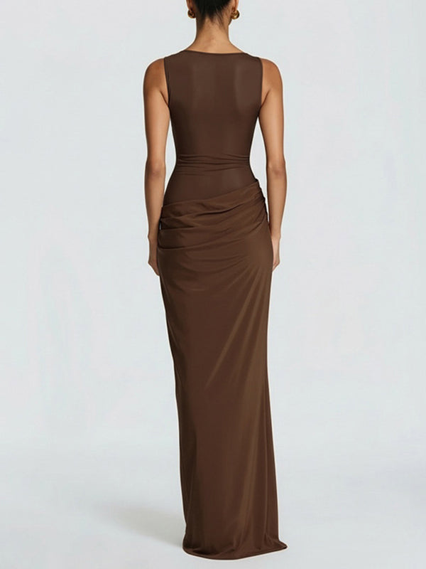 Sheer-Combo Sleeveless Maxi Dress