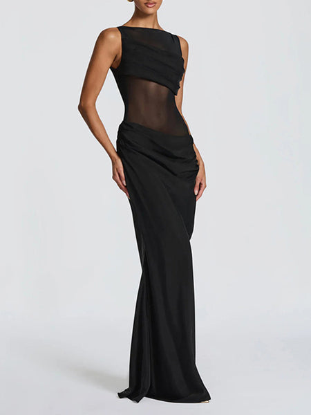 Sheer-Combo Sleeveless Maxi Dress