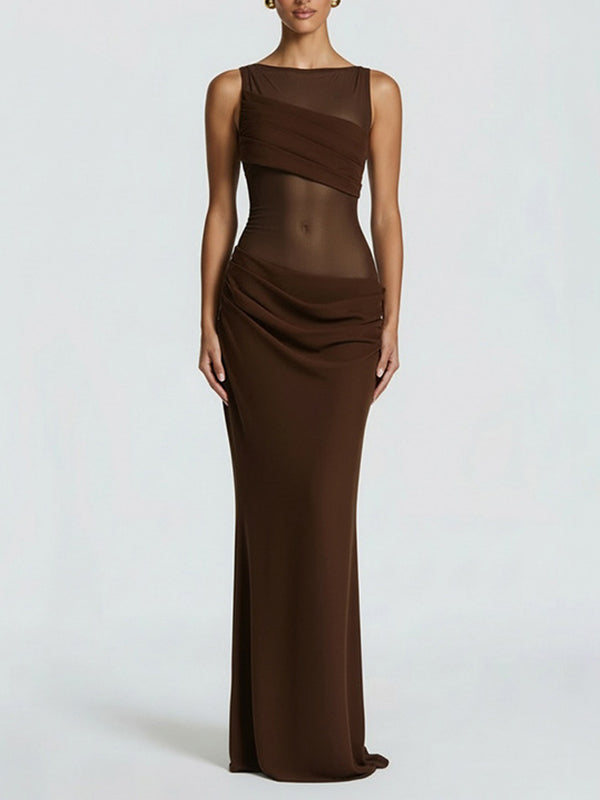 Sheer-Combo Sleeveless Maxi Dress