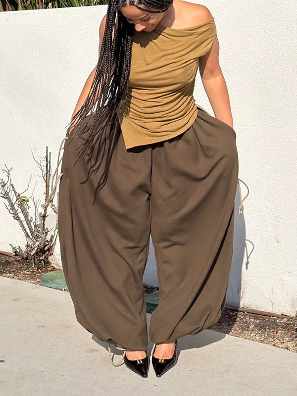 Drawstring Wide-Leg Pants