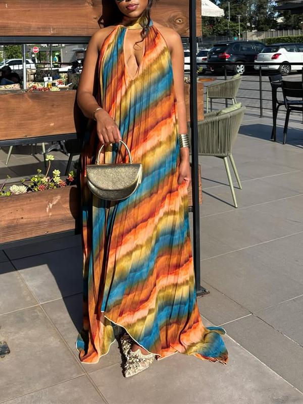Printed Halter Pleated Dress