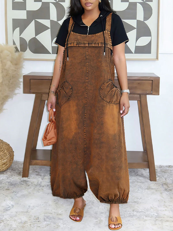 Wide-Leg Denim Overalls