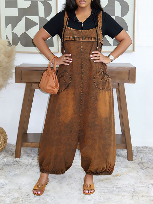 Wide-Leg Denim Overalls