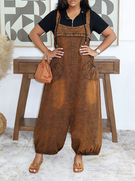 Wide-Leg Denim Overalls