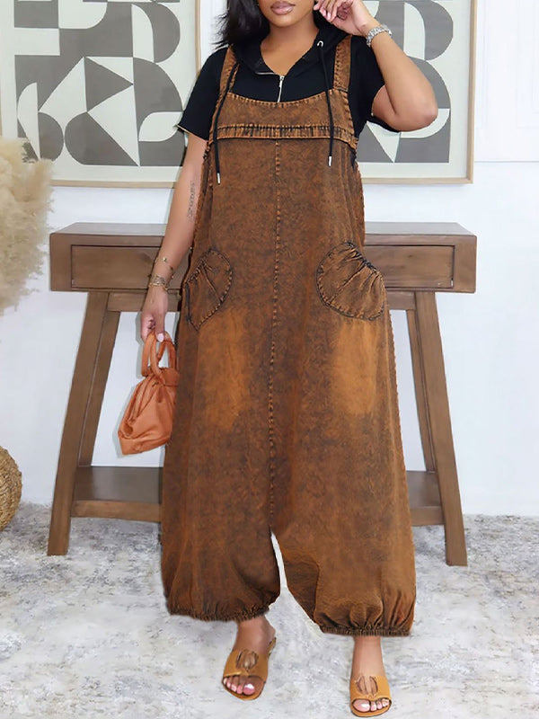 Wide-Leg Denim Overalls