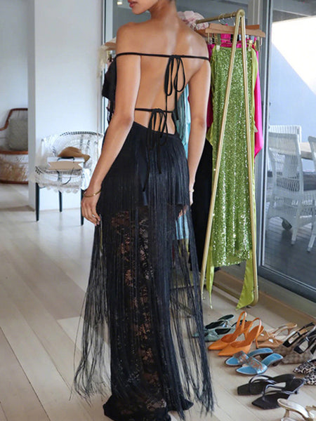 Off-Shoulder Fringe Dress
