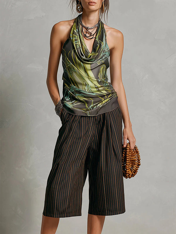 Printed Halter Top & Capri Pants Set