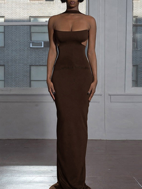 Letter-Print Open-Back Maxi Dress