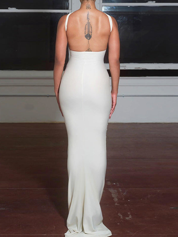 Letter-Print Open-Back Maxi Dress