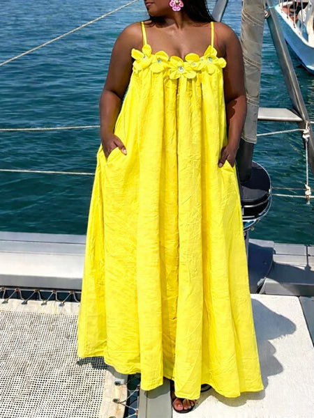 Solid Floral Cami Maxi Dress