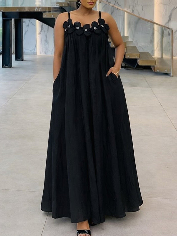 Solid Floral Cami Maxi Dress