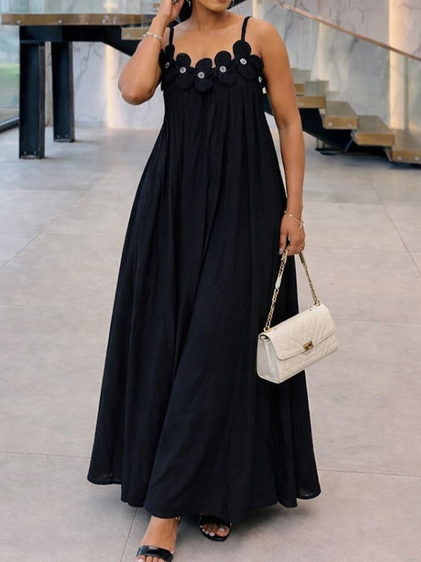 Solid Floral Cami Maxi Dress