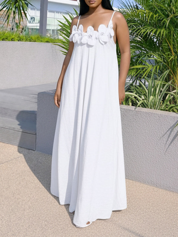 Solid Floral Cami Maxi Dress