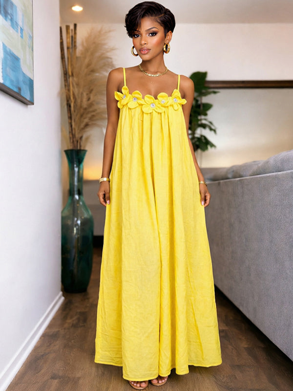Solid Floral Cami Maxi Dress