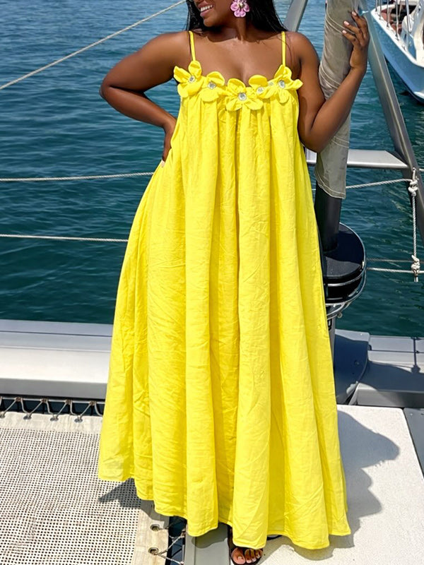 Solid Floral Cami Maxi Dress