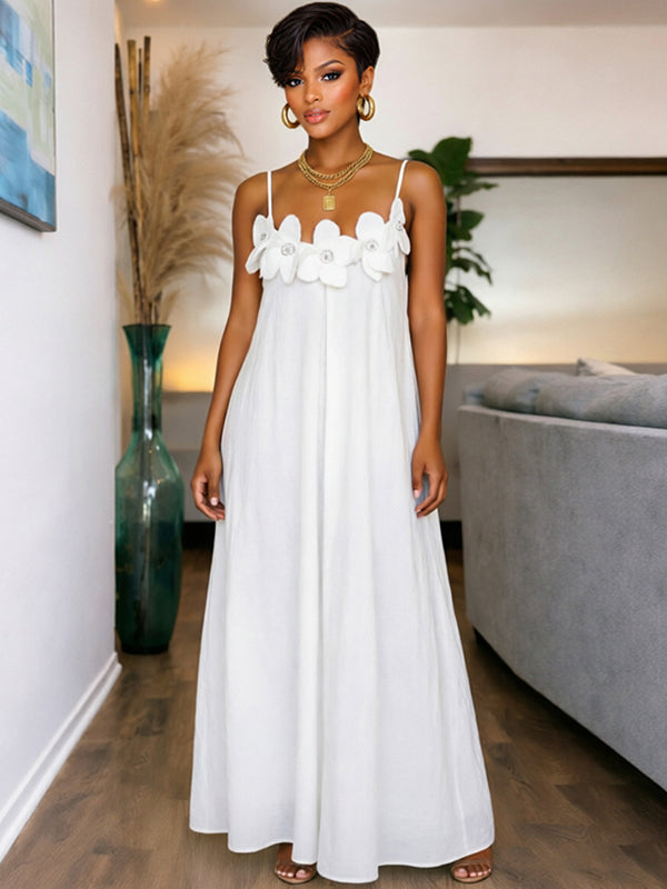 Solid Floral Cami Maxi Dress