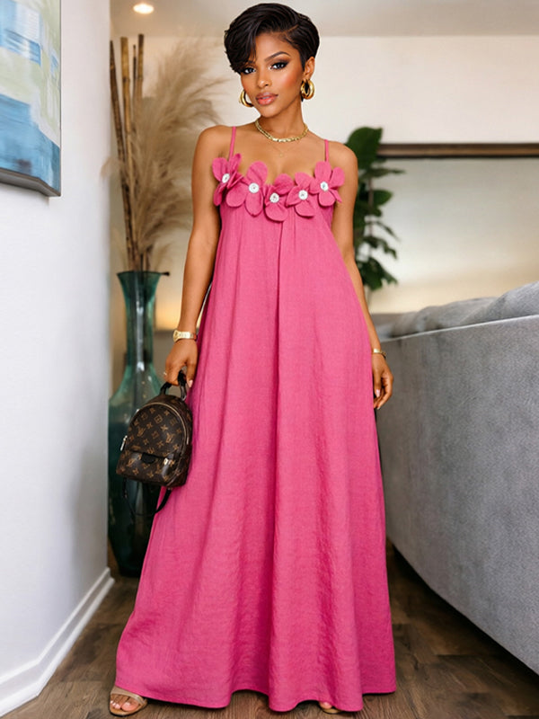 Solid Floral Cami Maxi Dress