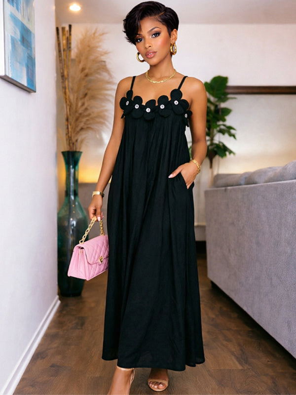 Solid Floral Cami Maxi Dress