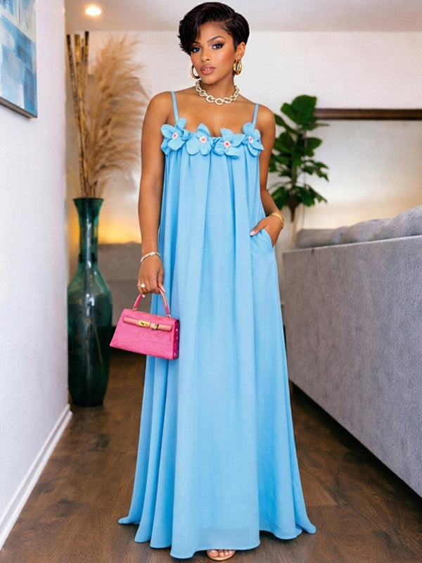 Solid Floral Cami Maxi Dress