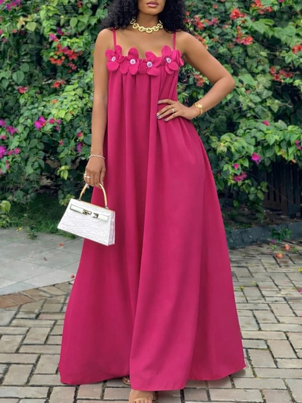 Solid Floral Cami Maxi Dress