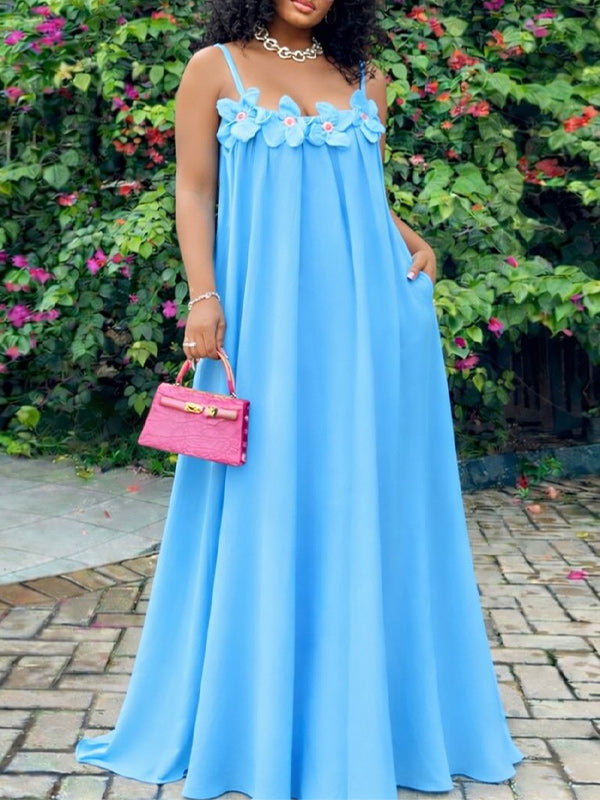 Solid Floral Cami Maxi Dress