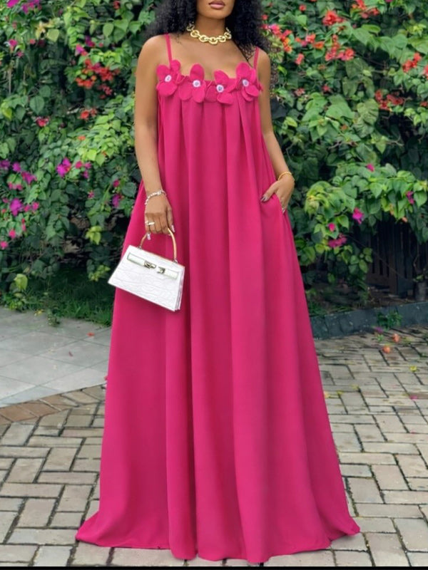 Solid Floral Cami Maxi Dress