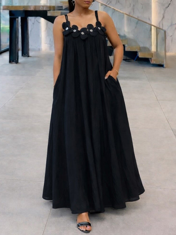 Solid Floral Cami Maxi Dress