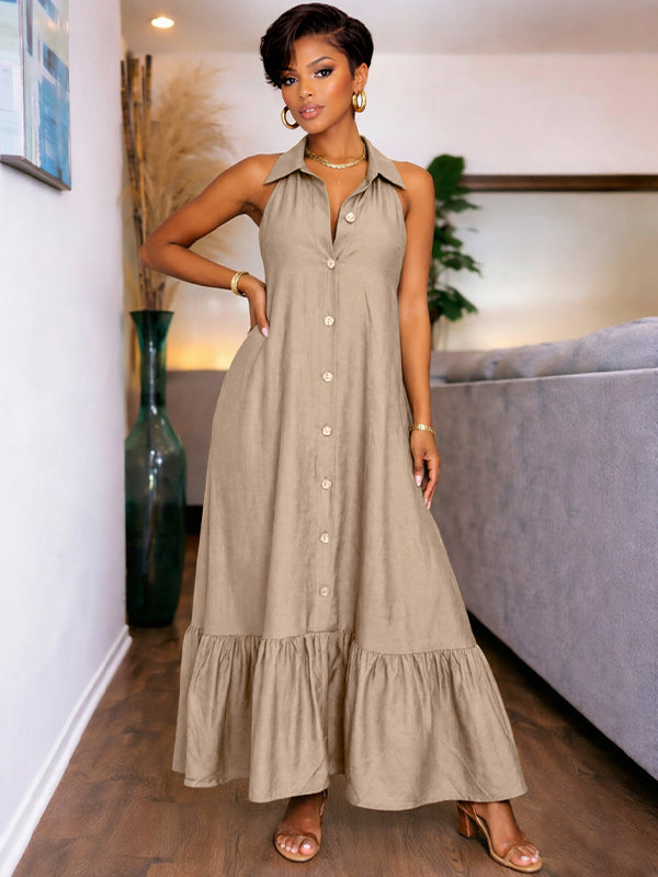 Button-Front Sleeveless Shirt Dress