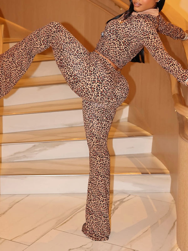 Leopard Zip-Front Jacket & Pants Set