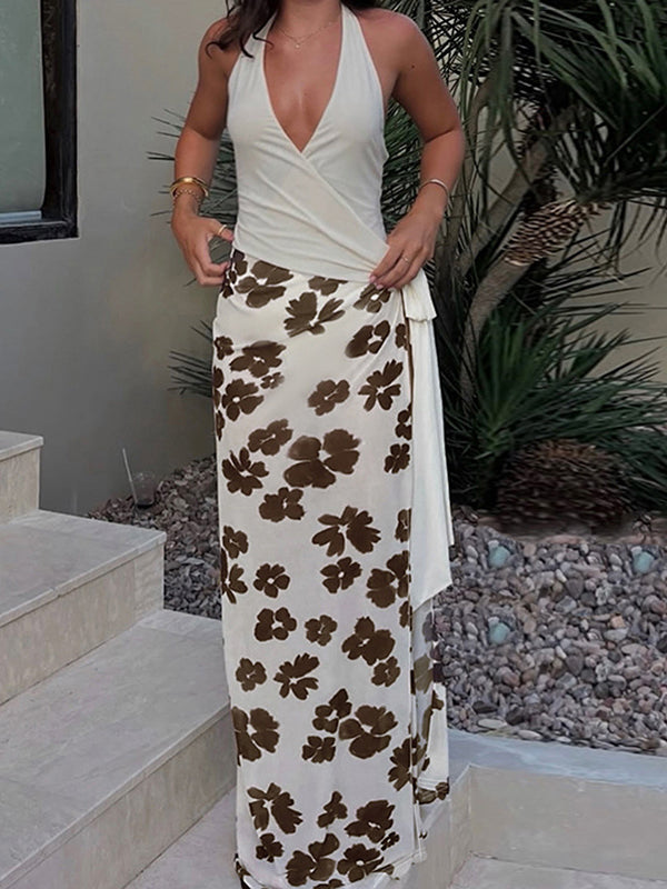 Printed Combo Halter Dress