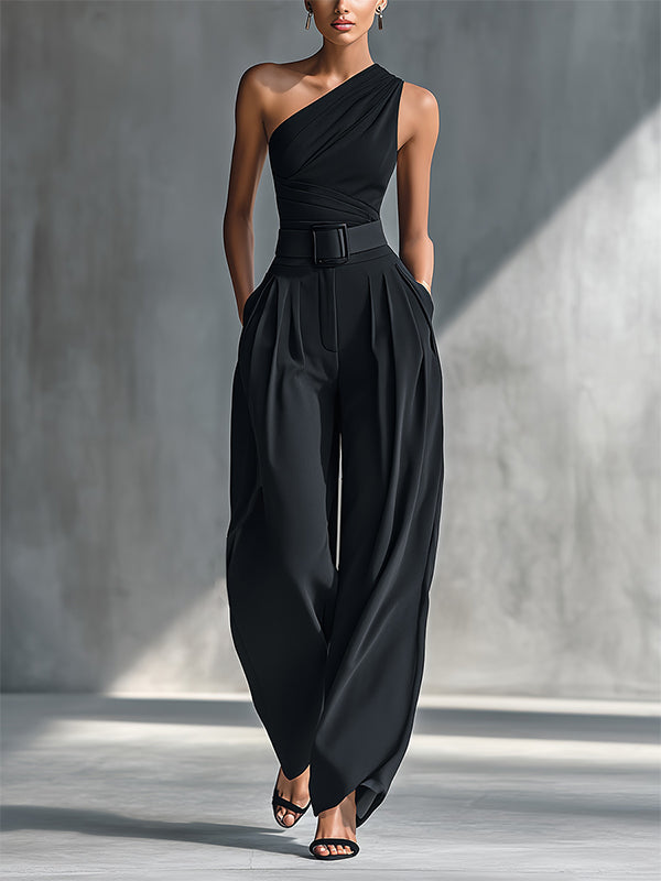One-Shoulder Top & Wide-Leg Pants Set