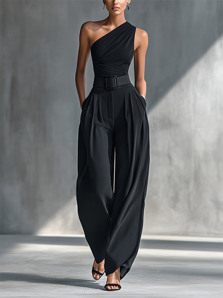 One-Shoulder Top & Wide-Leg Pants Set