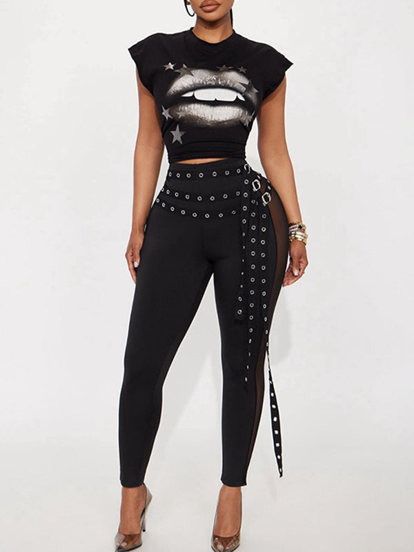 Sheer Combo Belted Pants