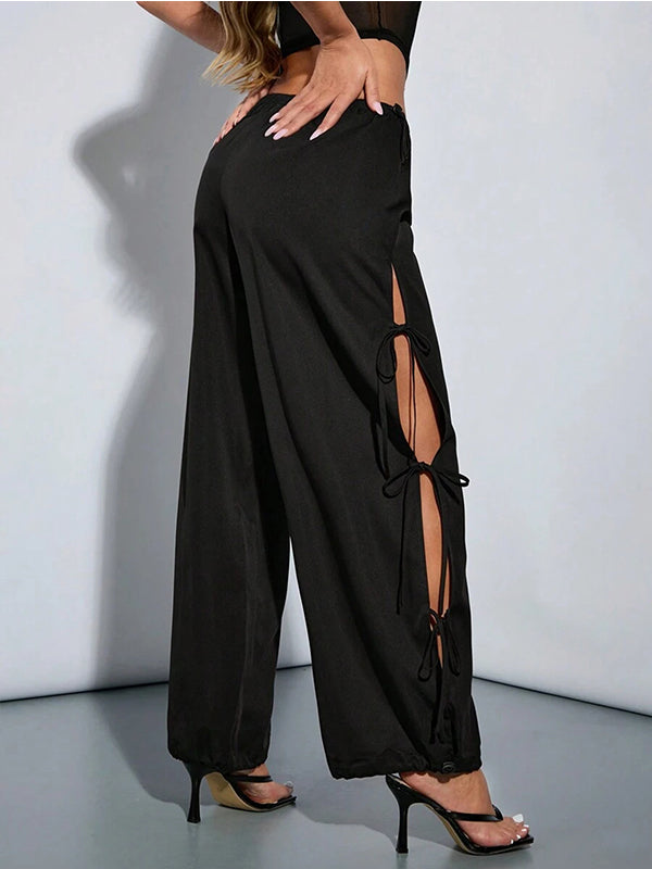 Solid Tied Cutout Pants