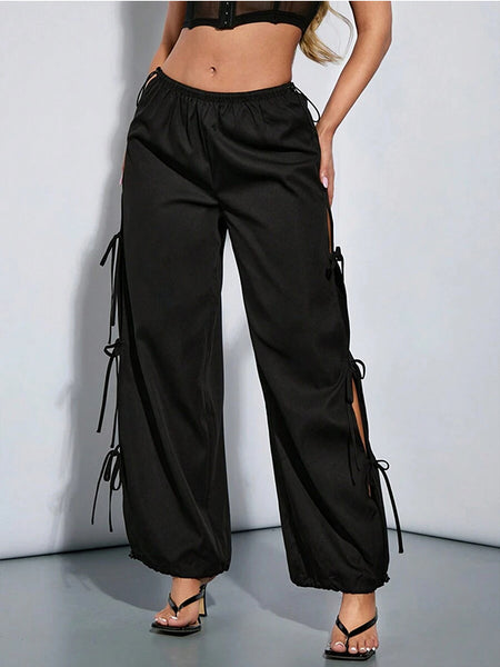 Solid Tied Cutout Pants