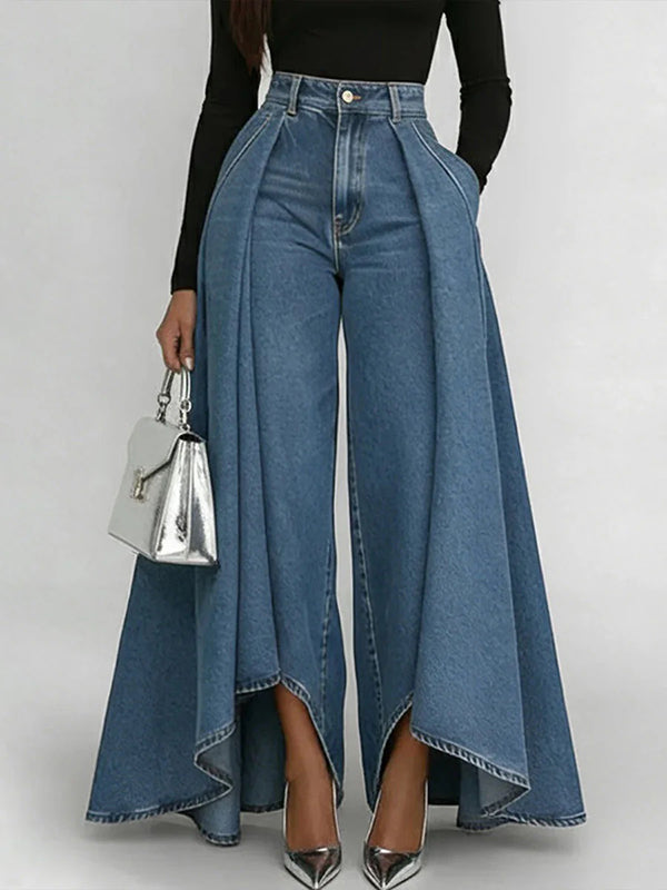 Draped Wide-Leg Jeans