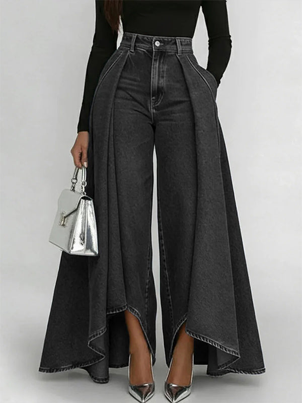 Draped Wide-Leg Jeans