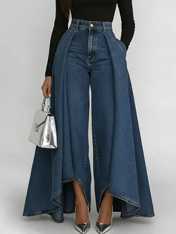 Draped Wide-Leg Jeans