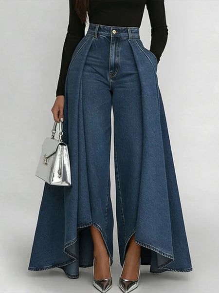 Draped Wide-Leg Jeans