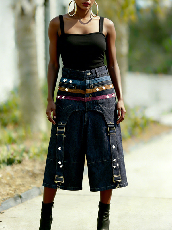 Wide-Leg Combo Cropped Jeans