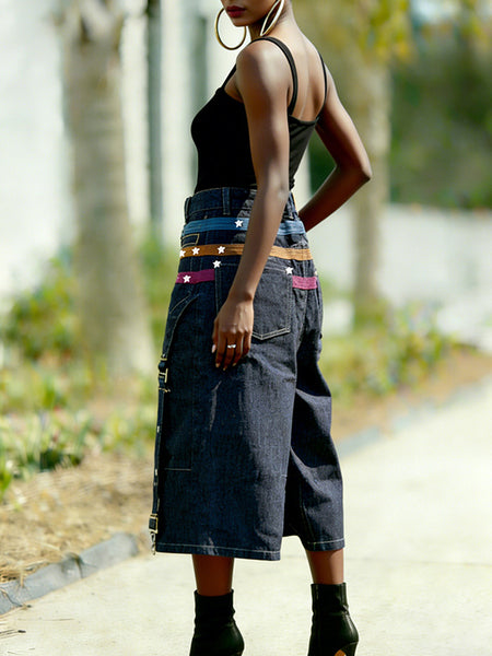 Wide-Leg Combo Cropped Jeans