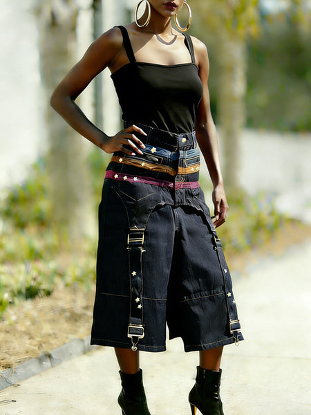 Wide-Leg Combo Cropped Jeans