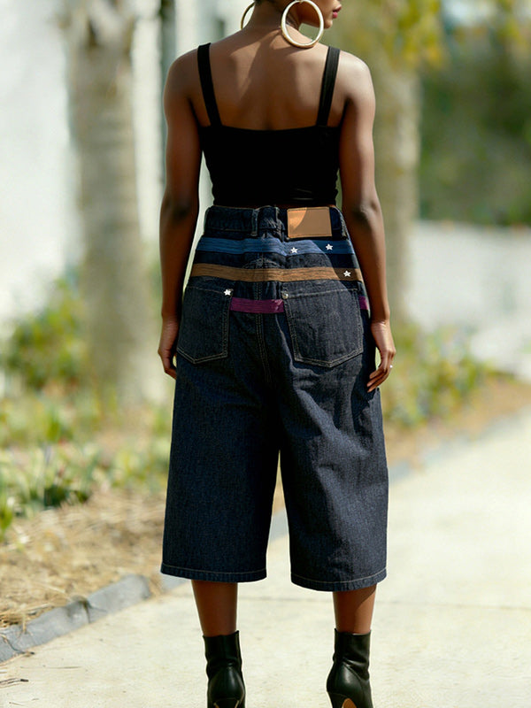 Wide-Leg Combo Cropped Jeans