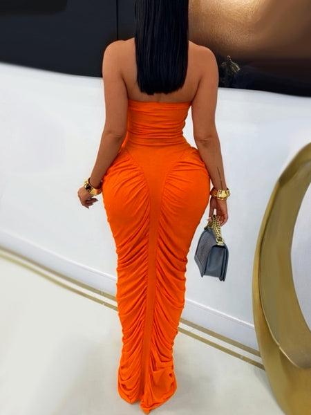 Strapless Ruched Maxi Dress