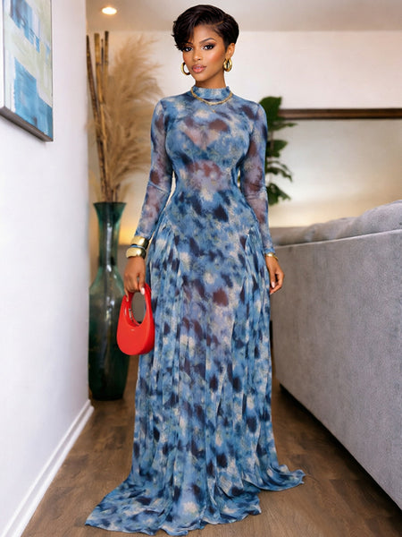 Printed Mock-Neck Maxi Dress
