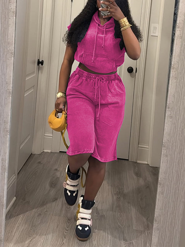 Washed Hoodie & Bermuda Shorts Set