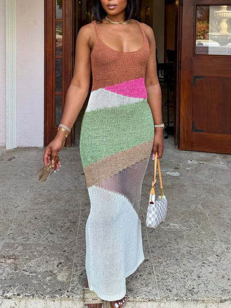 Colorblock Knit Sleeveless Dress