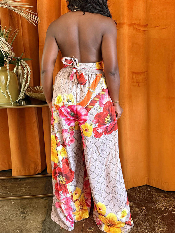 Printed Halter Wide-Leg Jumpsuit