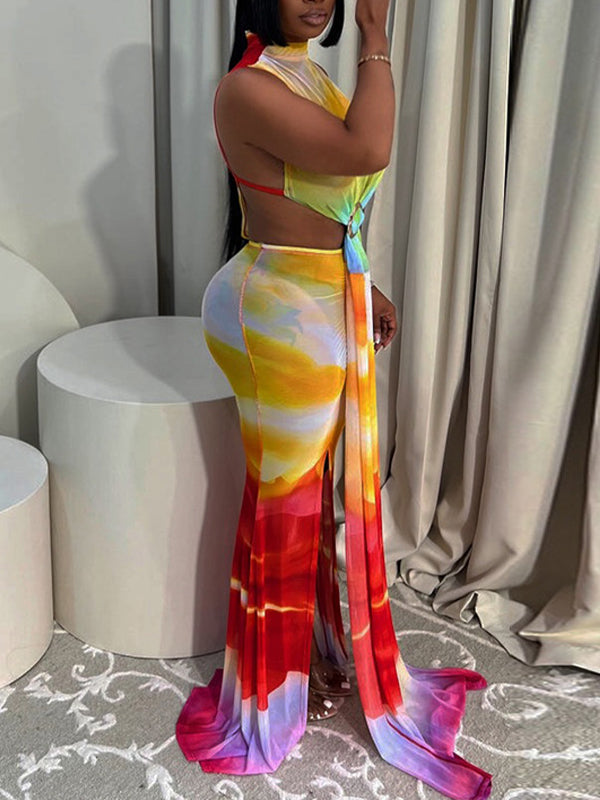 Printed Draped Sleeveless Dress